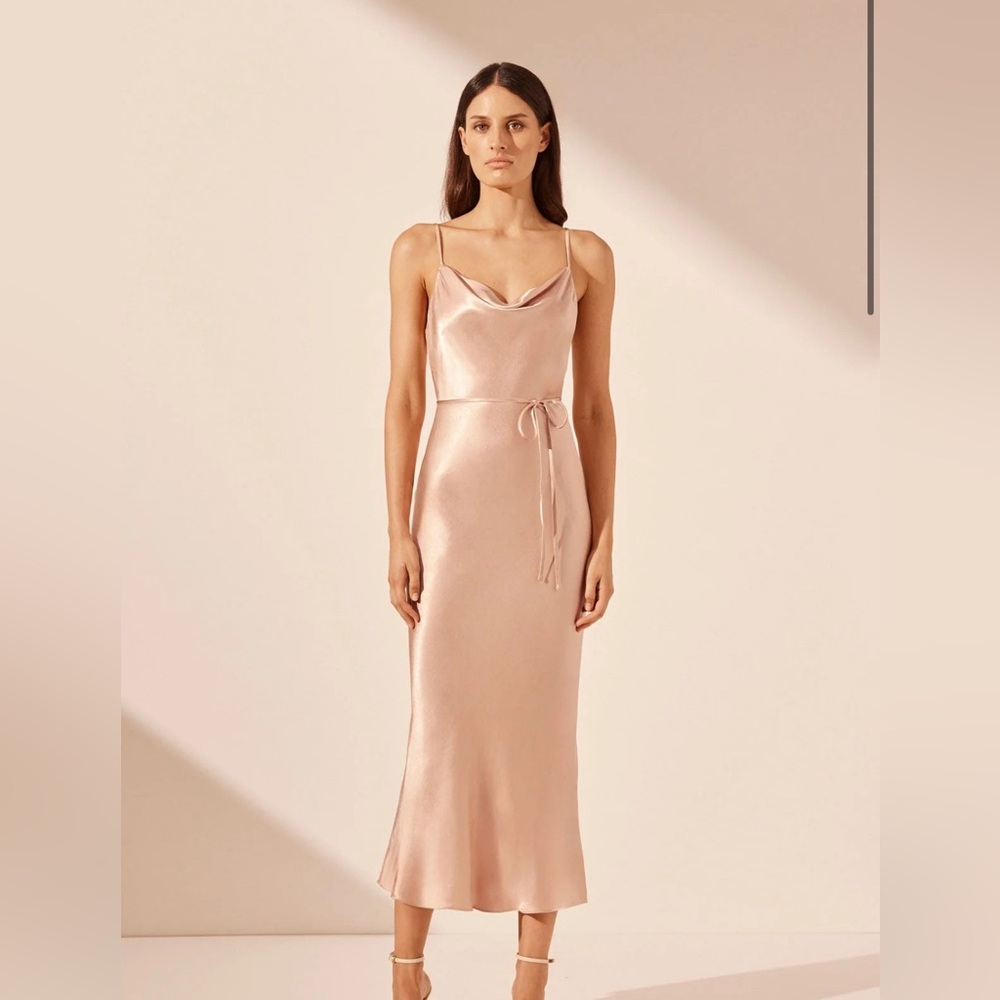 Shona Joy La Lune Cowl Bias Midi Dress in Desert Rose